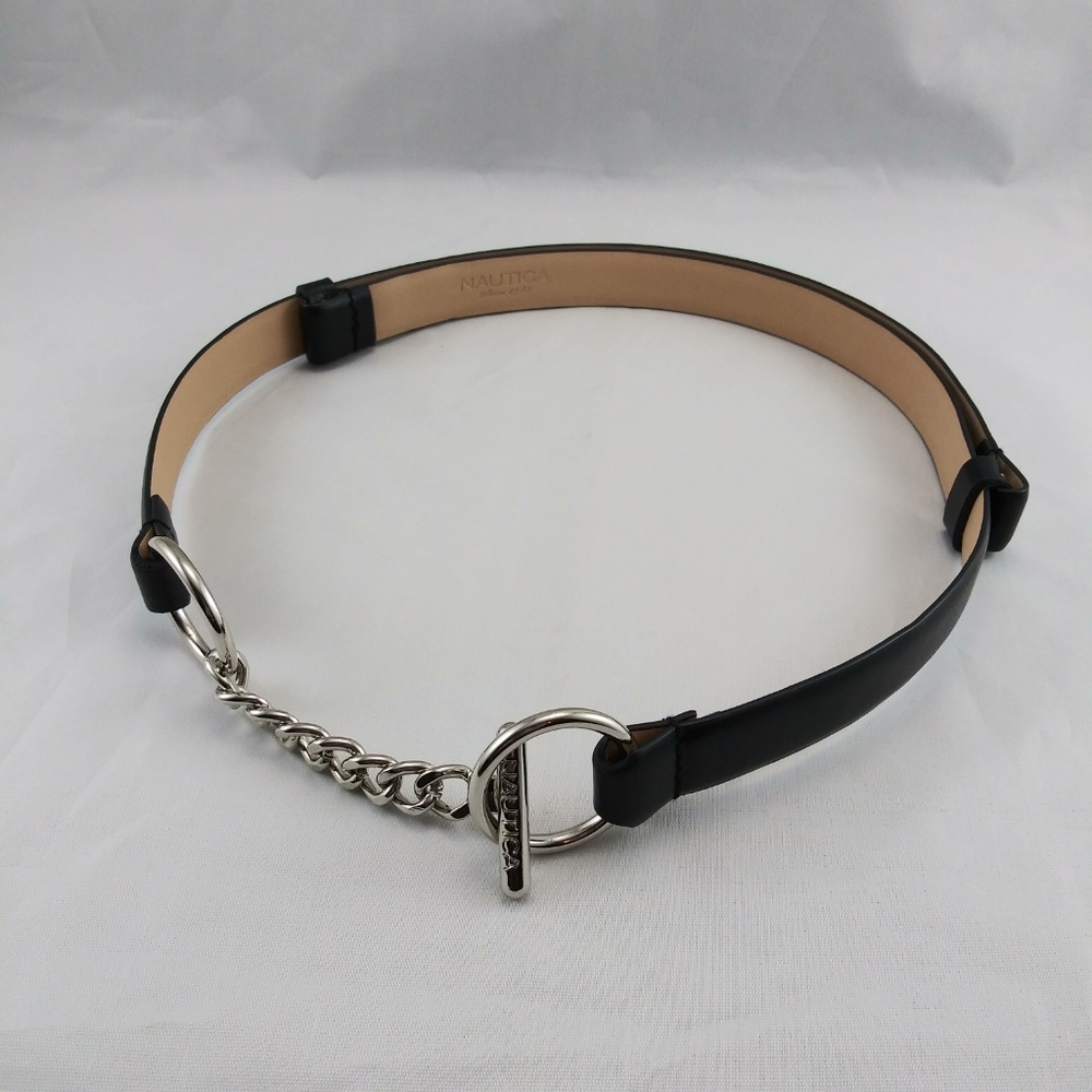 Nautica Adjustable Black Belt with chain detail